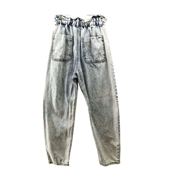 Zara High Rise Tapered Jeans Womens 4 Blue Acid Wash Paper Bag Relaxed Button - Picture 2 of 11